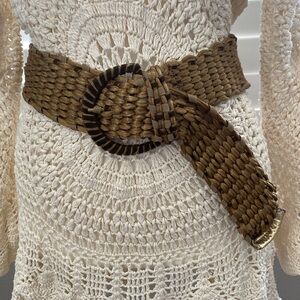 Vintage BOHO Bronze Luxe Velvet Wrapped Wide woven Satin Statement leather Belt